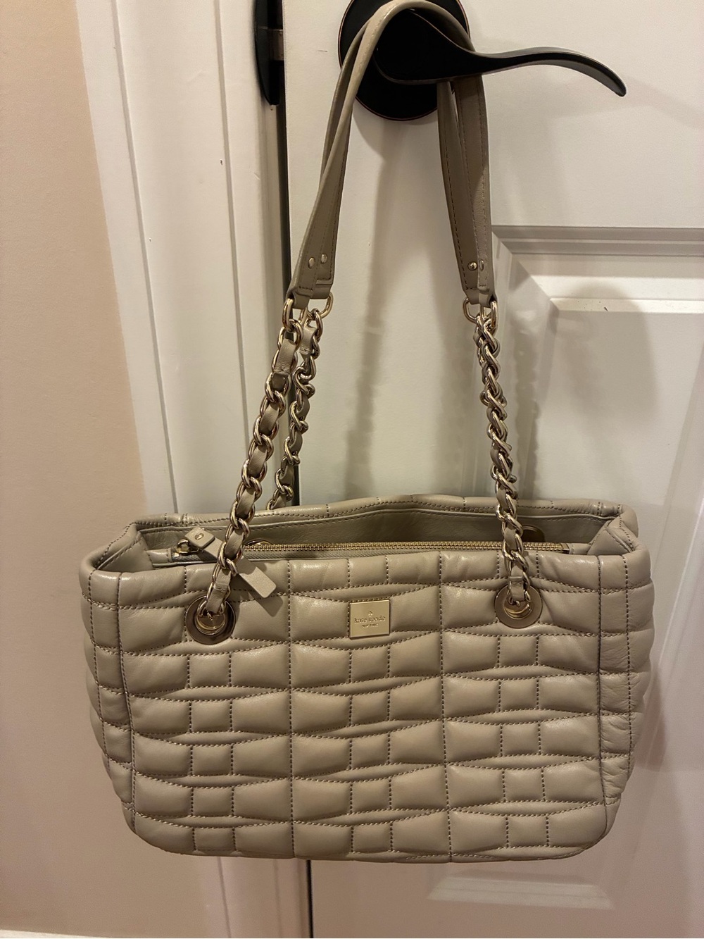 Kate Spade Quilted Gray Chain-Handle Shoulder Bag